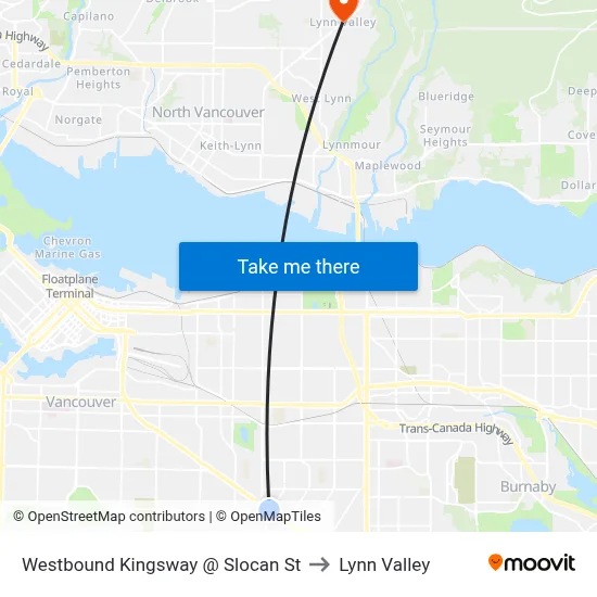 Westbound Kingsway @ Slocan St to Lynn Valley map