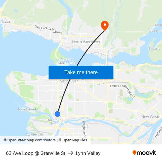 63 Ave Loop @ Granville St to Lynn Valley map