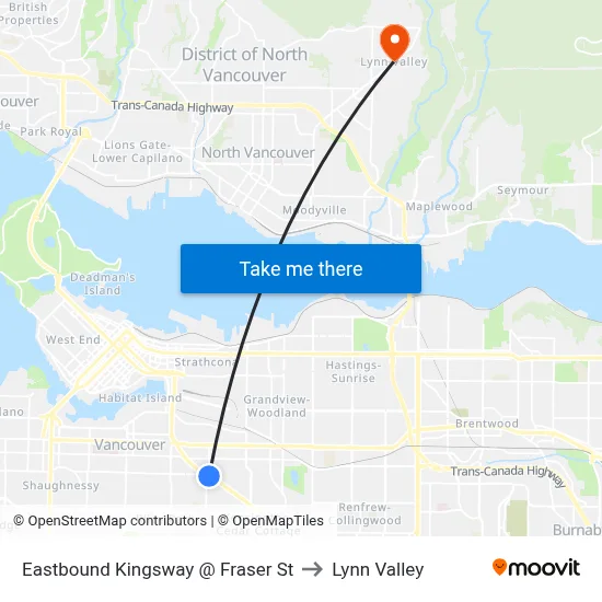 Eastbound Kingsway @ Fraser St to Lynn Valley map