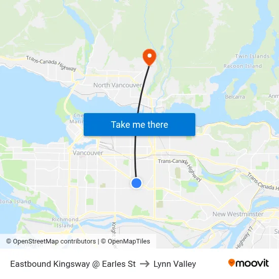 Eastbound Kingsway @ Earles St to Lynn Valley map