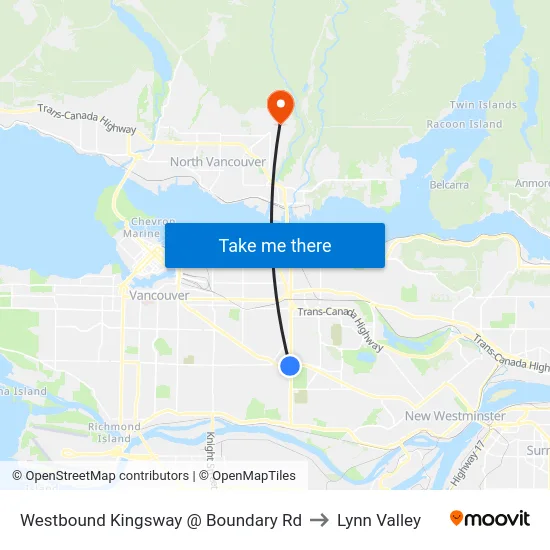 Westbound Kingsway @ Boundary Rd to Lynn Valley map