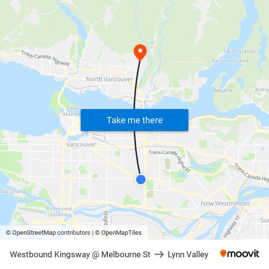 Westbound Kingsway @ Melbourne St to Lynn Valley map