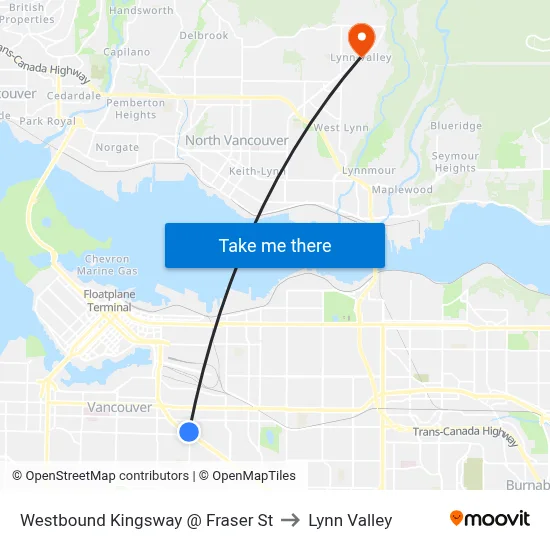 Westbound Kingsway @ Fraser St to Lynn Valley map