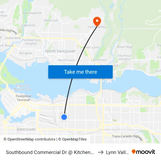 Southbound Commercial Dr @ Kitchener St to Lynn Valley map