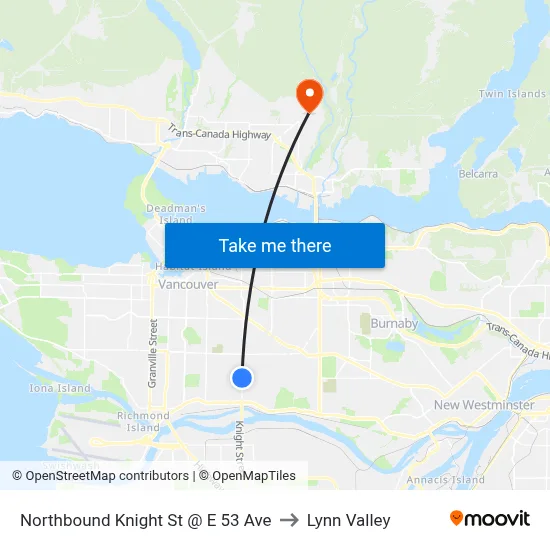 Northbound Knight St @ E 53 Ave to Lynn Valley map