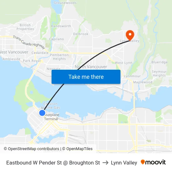 Eastbound W Pender St @ Broughton St to Lynn Valley map