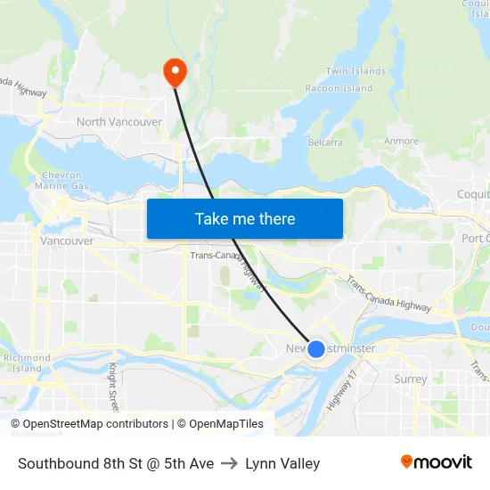 Southbound 8th St @ 5th Ave to Lynn Valley map