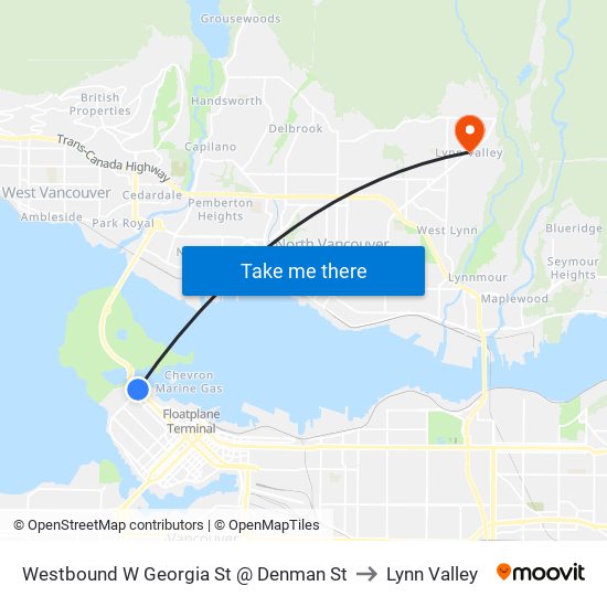 Westbound W Georgia St @ Denman St to Lynn Valley map