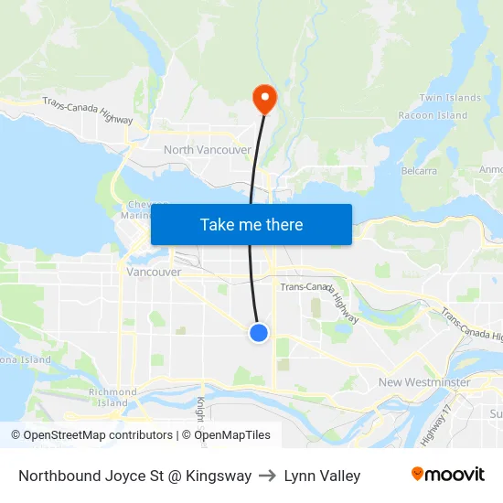 Northbound Joyce St @ Kingsway to Lynn Valley map