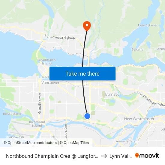 Northbound Champlain Cres @ Langford Ave to Lynn Valley map