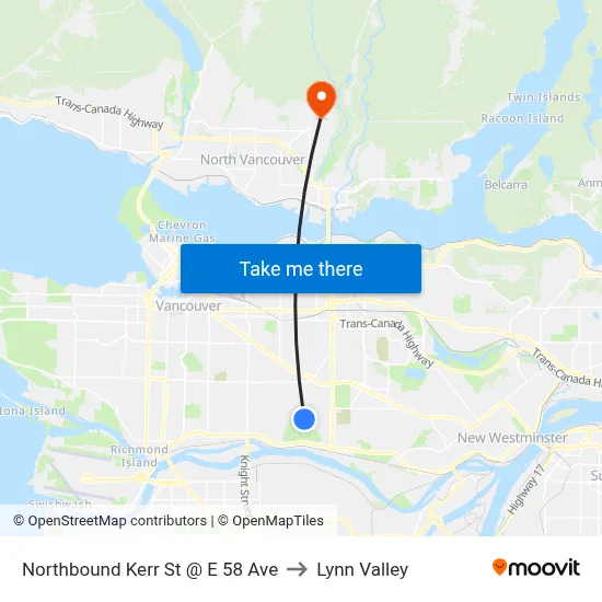 Northbound Kerr St @ E 58 Ave to Lynn Valley map