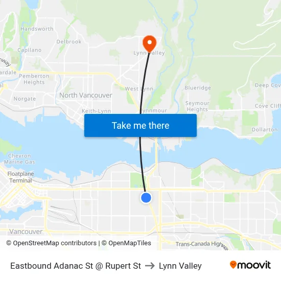 Eastbound Adanac St @ Rupert St to Lynn Valley map