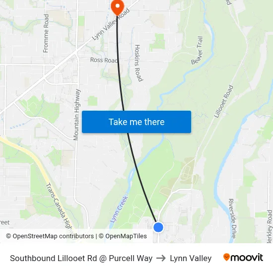 Southbound Lillooet Rd @ Purcell Way to Lynn Valley map