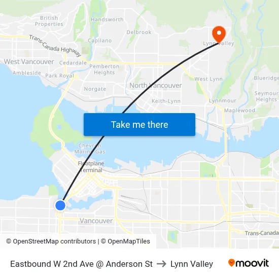 Eastbound W 2nd Ave @ Anderson St to Lynn Valley map
