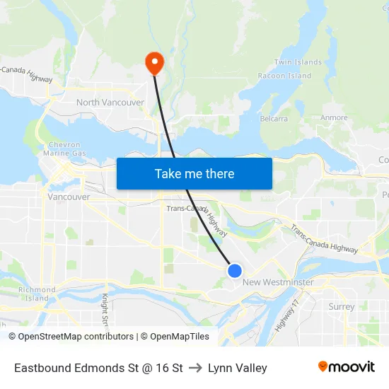 Eastbound Edmonds St @ 16 St to Lynn Valley map