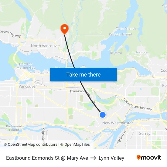 Eastbound Edmonds St @ Mary Ave to Lynn Valley map