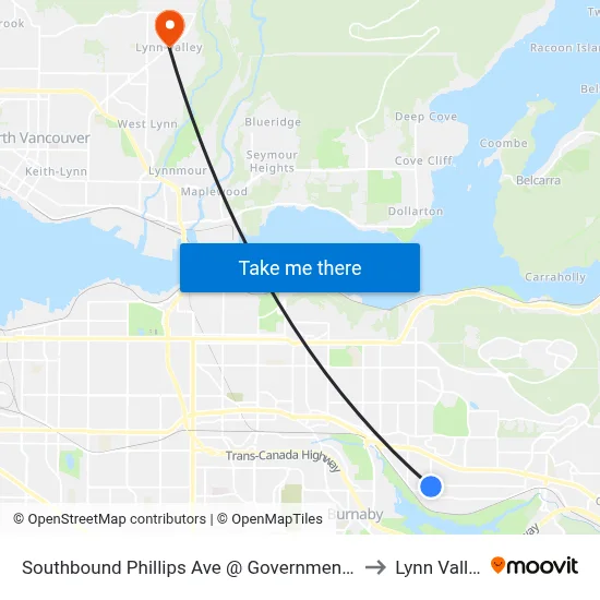 Southbound Phillips Ave @ Government Rd to Lynn Valley map