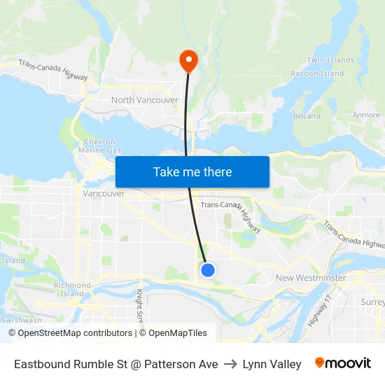 Eastbound Rumble St @ Patterson Ave to Lynn Valley map