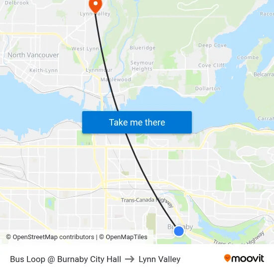 Bus Loop @ Burnaby City Hall to Lynn Valley map