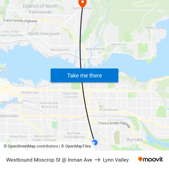 Westbound Moscrop St @ Inman Ave to Lynn Valley map