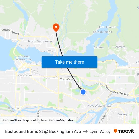 Eastbound Burris St @ Buckingham Ave to Lynn Valley map