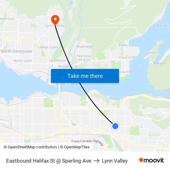 Eastbound Halifax St @ Sperling Ave to Lynn Valley map
