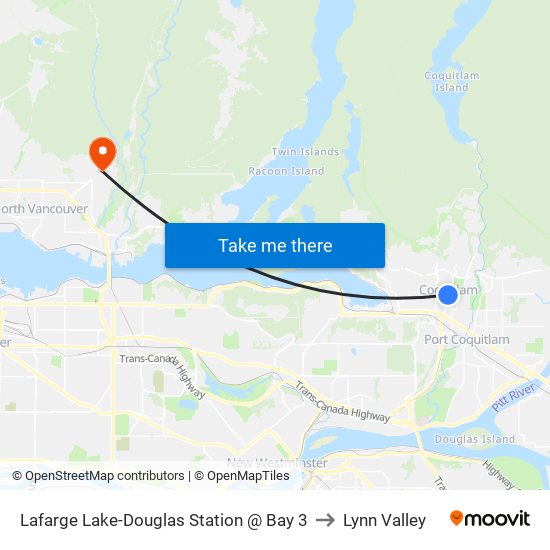 Lafarge Lake-Douglas Station @ Bay 3 to Lynn Valley map