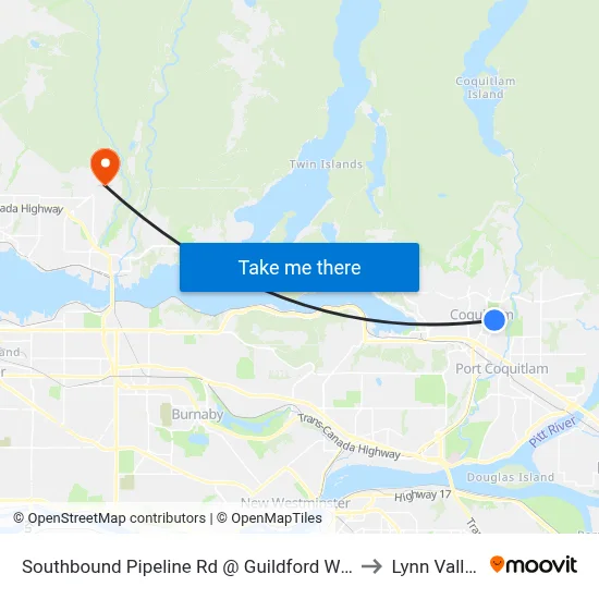 Southbound Pipeline Rd @ Guildford Way to Lynn Valley map