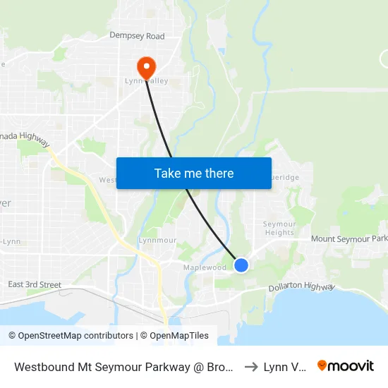 Westbound Mt Seymour Parkway @ Browning Place to Lynn Valley map