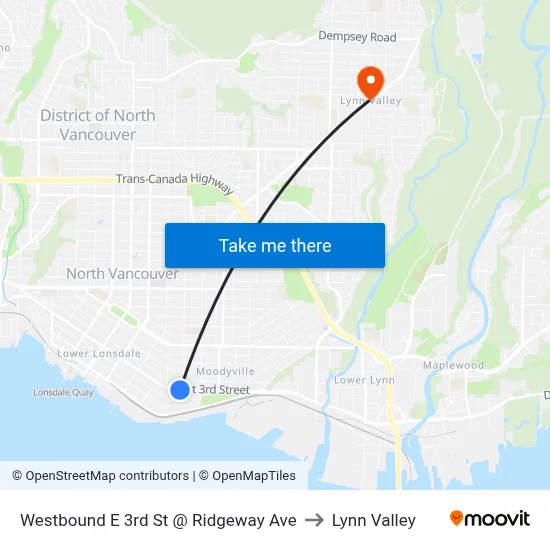 Westbound E 3rd St @ Ridgeway Ave to Lynn Valley map