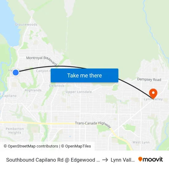 Southbound Capilano Rd @ Edgewood Rd to Lynn Valley map