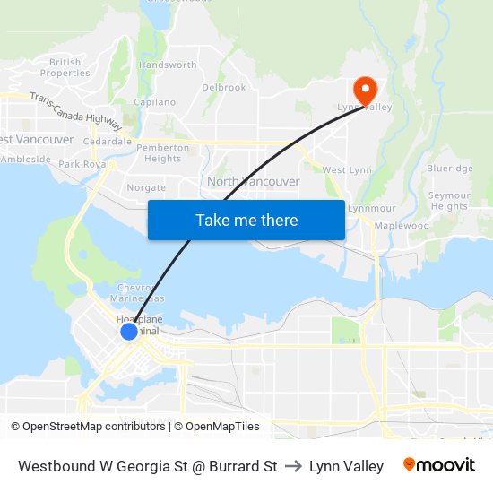 Westbound W Georgia St @ Burrard St to Lynn Valley map