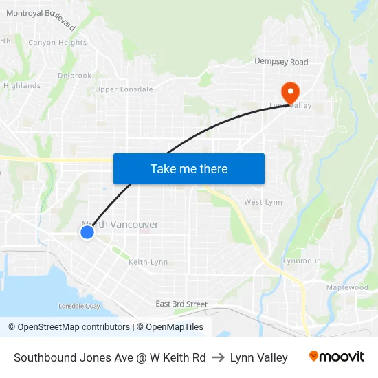 Southbound Jones Ave @ W Keith Rd to Lynn Valley map