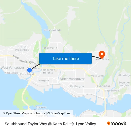 Southbound Taylor Way @ Keith Rd to Lynn Valley map