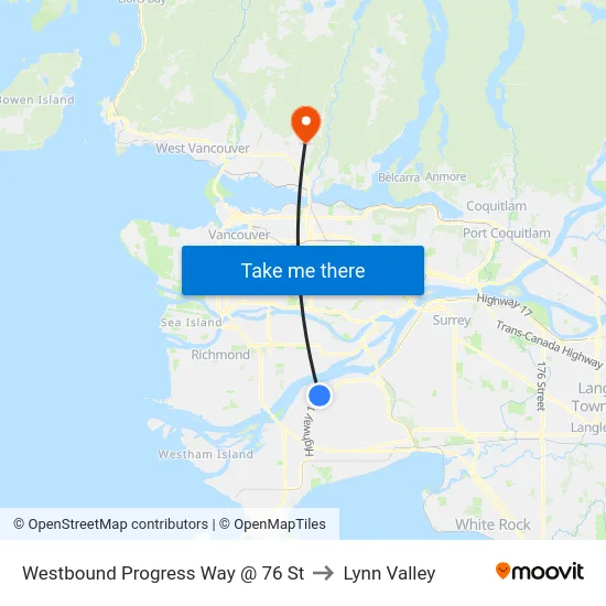 Westbound Progress Way @ 76 St to Lynn Valley map