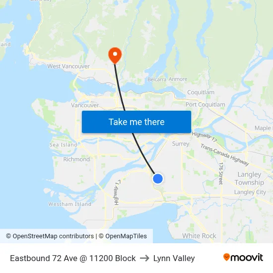 Eastbound 72 Ave @ 11200 Block to Lynn Valley map