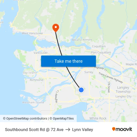 Southbound Scott Rd @ 72 Ave to Lynn Valley map