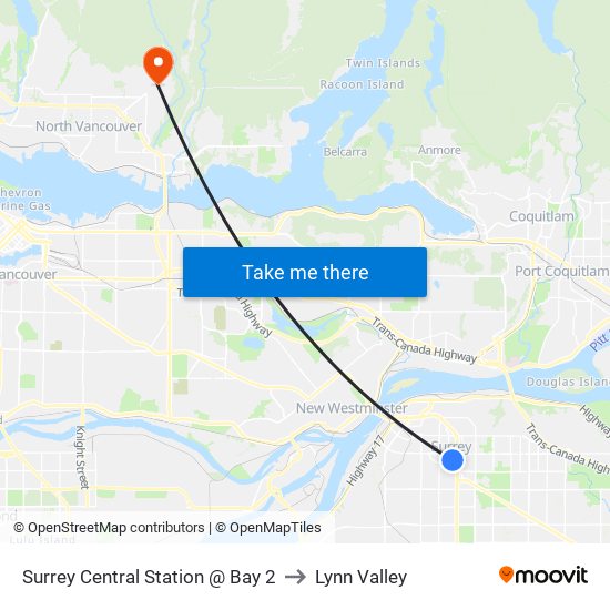 Surrey Central Station @ Bay 2 to Lynn Valley map