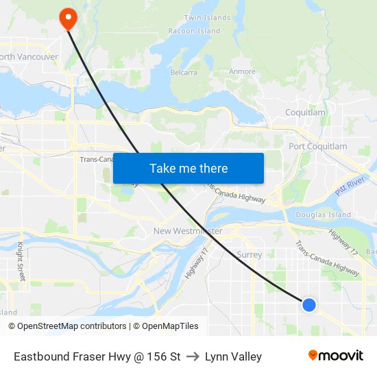 Eastbound Fraser Hwy @ 156 St to Lynn Valley map