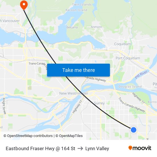 Eastbound Fraser Hwy @ 164 St to Lynn Valley map