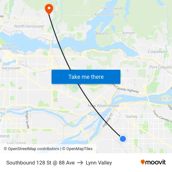 Southbound 128 St @ 88 Ave to Lynn Valley map