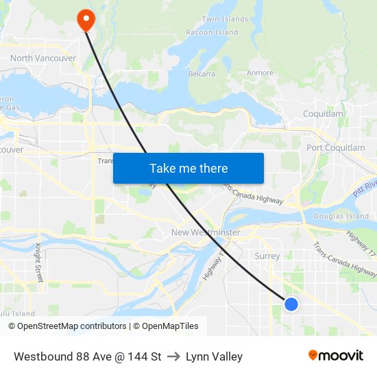 Westbound 88 Ave @ 144 St to Lynn Valley map