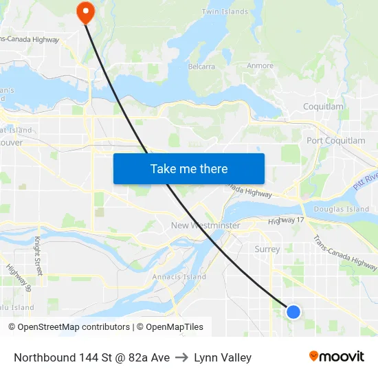 Northbound 144 St @ 82a Ave to Lynn Valley map