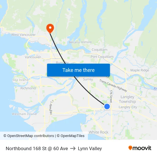 Northbound 168 St @ 60 Ave to Lynn Valley map