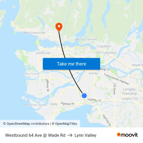 Westbound 64 Ave @ Wade Rd to Lynn Valley map