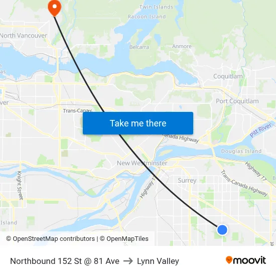 Northbound 152 St @ 81 Ave to Lynn Valley map