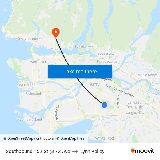 Southbound 152 St @ 72 Ave to Lynn Valley map