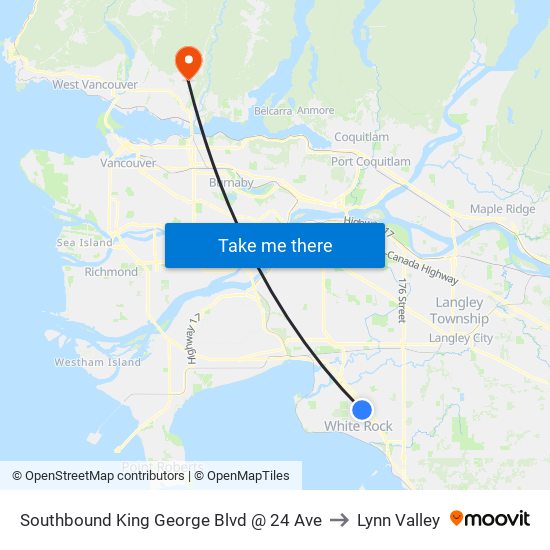 Southbound King George Blvd @ 24 Ave to Lynn Valley map
