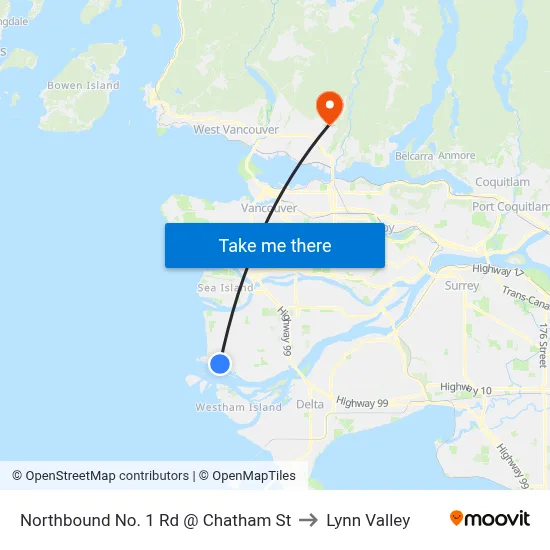 Northbound No. 1 Rd @ Chatham St to Lynn Valley map