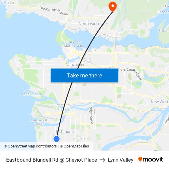 Eastbound Blundell Rd @ Cheviot Place to Lynn Valley map